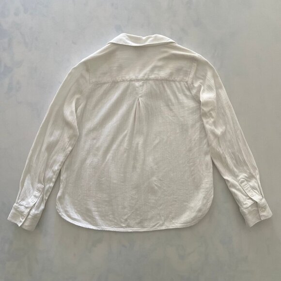 Liz Claiborne Petite White Cotton Button V-Neck Long Sleeve Cover Up Blouse - Picture 4 of 7